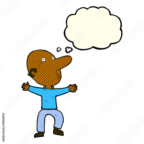 cartoon worried middle aged man with thought bubble