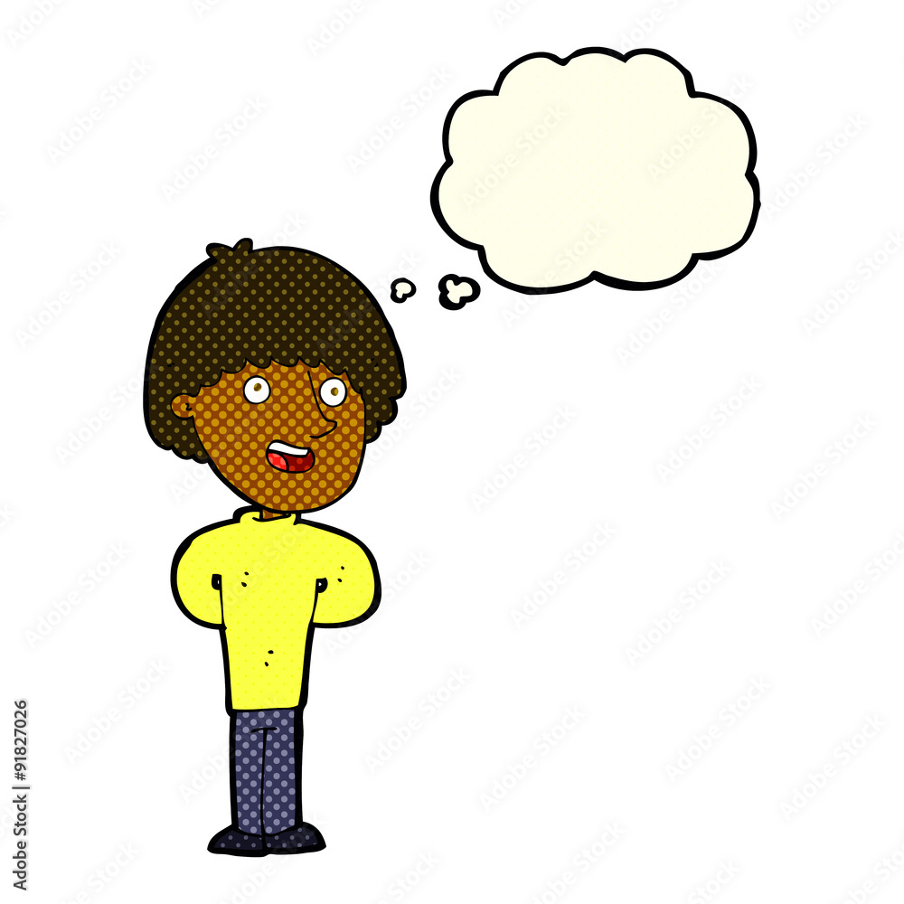 cartoon happy man with thought bubble cartoon happy man with thought bubble