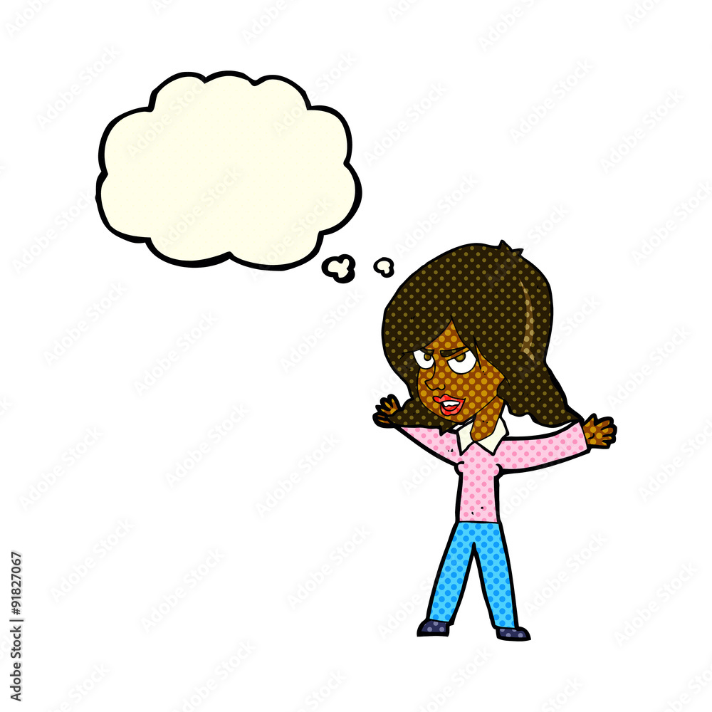 cartoon woman gesturing with thought bubble cartoon woman gesturing with thought bubble