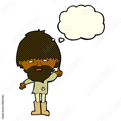 cartoon hippie man in wellington boots with thought bubble