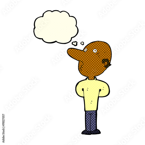 cartoon balding man with thought bubble