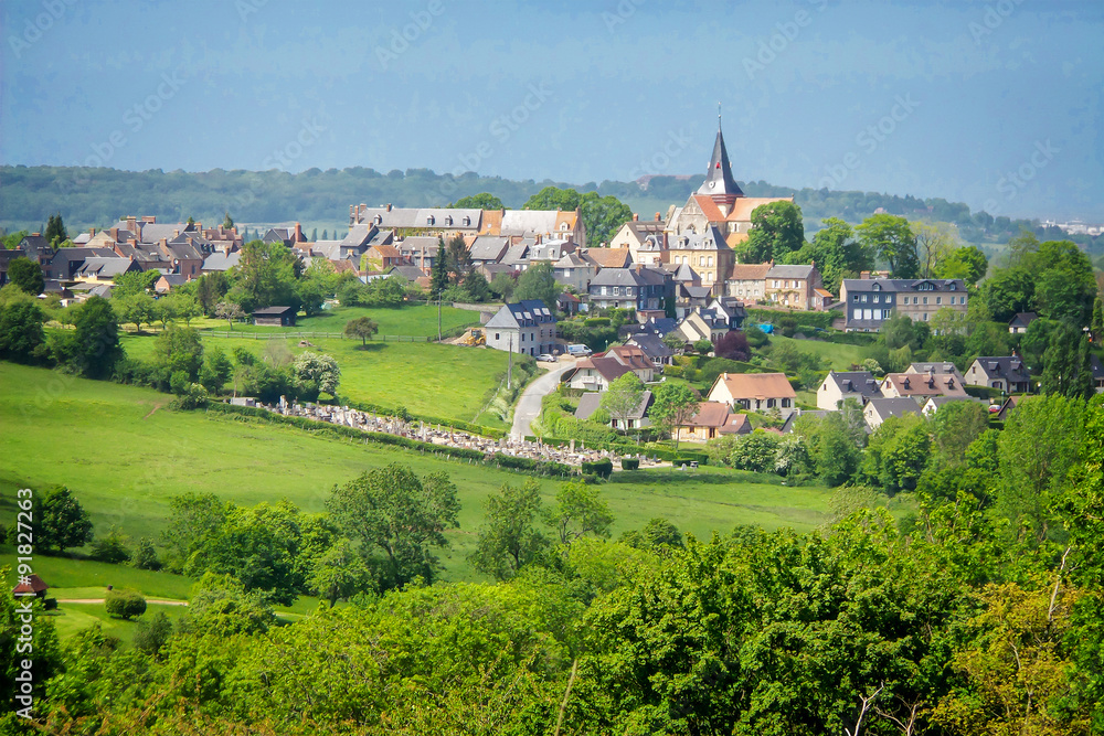 Landscape of Beaumont en Auge in Normandy, France - obrazy, fototapety, plakaty 