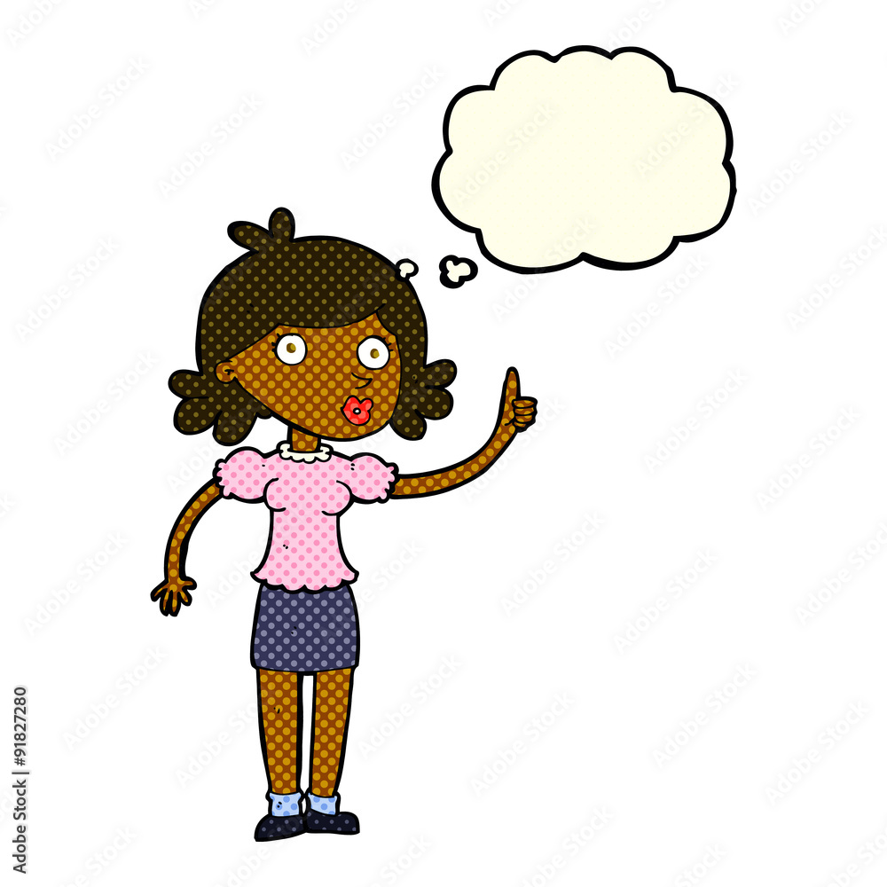 cartoon woman with idea with thought bubble cartoon woman with idea with thought bubble