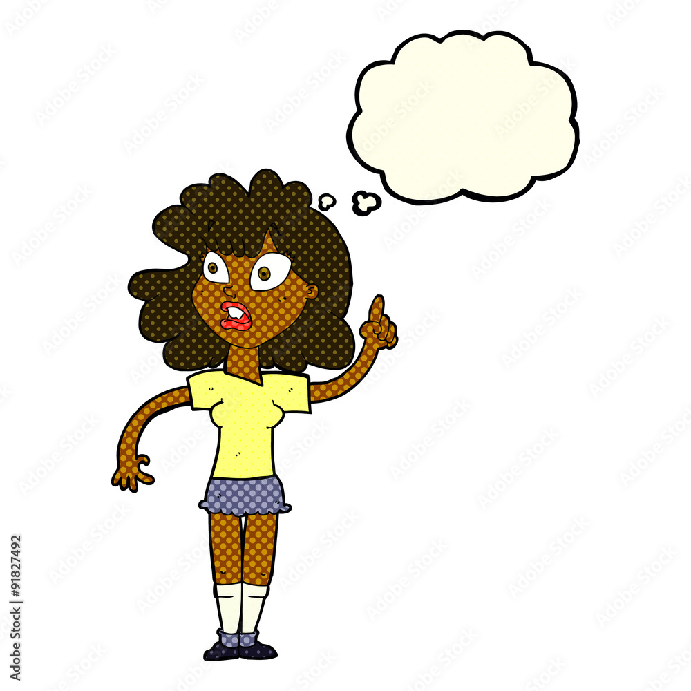cartoon woman making point with thought bubble cartoon woman making point with thought bubble