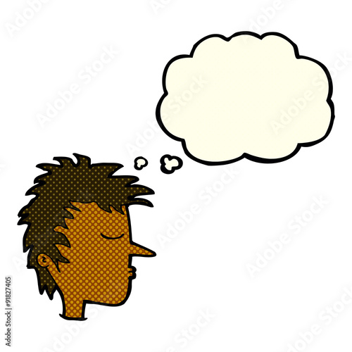 cartoon male face with thought bubble