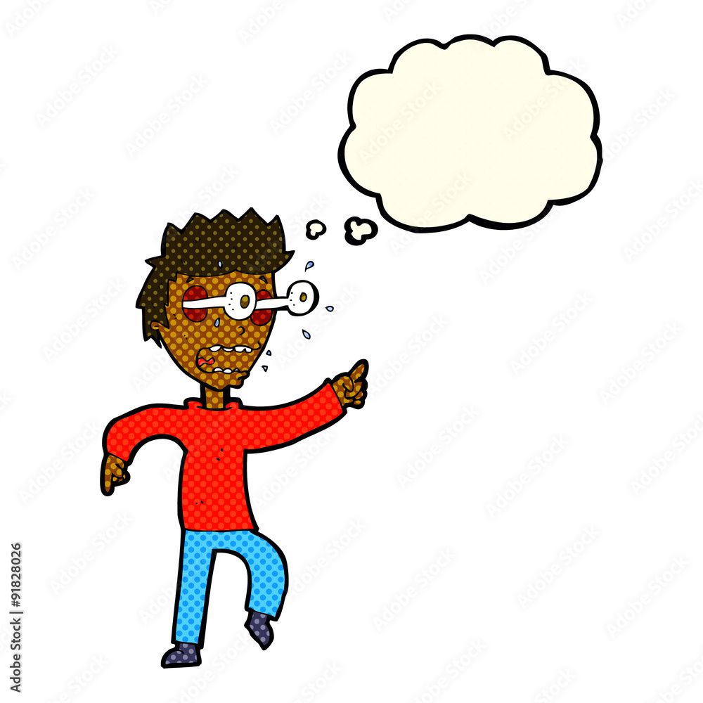 cartoon man with popping out eyes with thought bubble cartoon man with popping out eyes with thought bubble