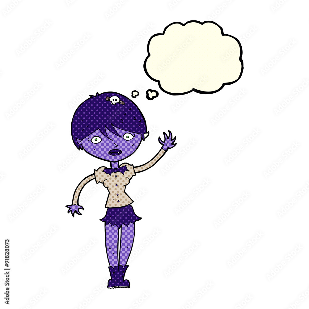 cartoon vampire girl waving with thought bubble cartoon vampire girl waving with thought bubble