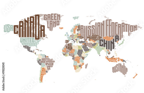 Photo World map made of typographic country names