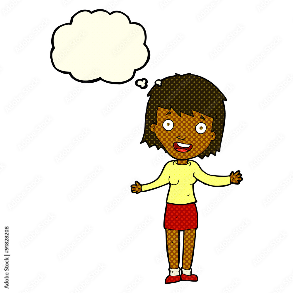 cartoon excited woman with thought bubble cartoon excited woman with thought bubble