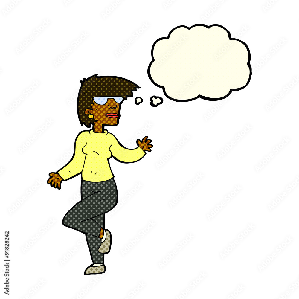 cartoon woman waving with thought bubble cartoon woman waving with thought bubble