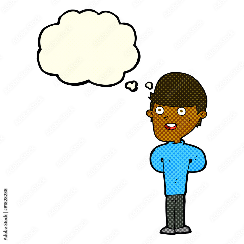 cartoon happy man with thought bubble cartoon happy man with thought bubble