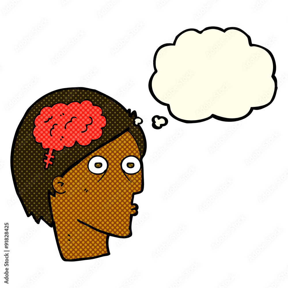 cartoon head with brain symbol with thought bubble cartoon head with brain symbol with thought bubble