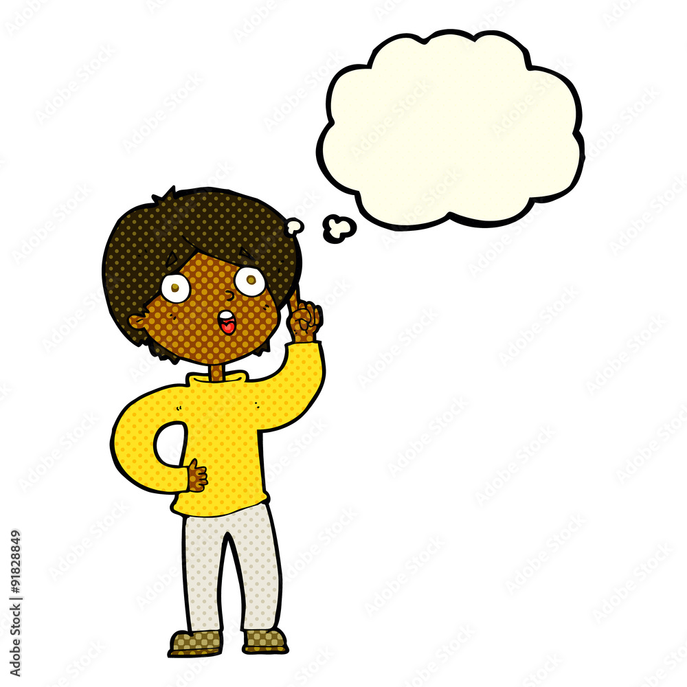 cartoon boy with idea with thought bubble cartoon boy with idea with thought bubble