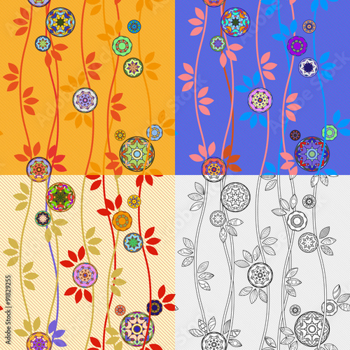 Fototapeta Naklejka Na Ścianę i Meble -  Four Patterns with Japanese Temari Balls