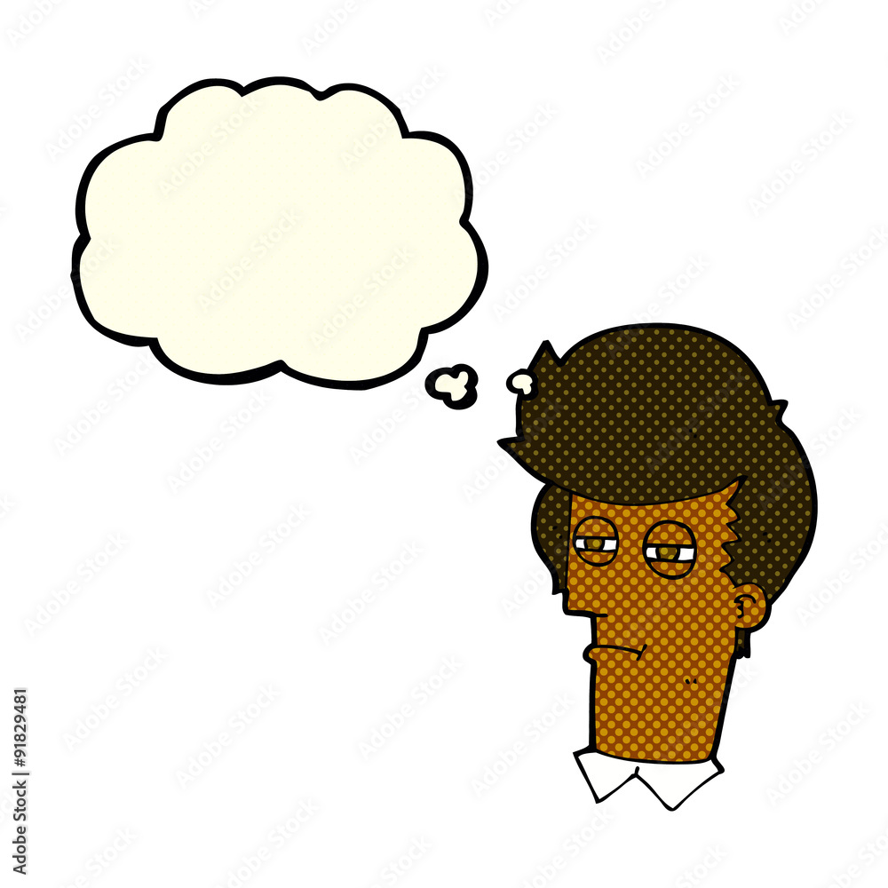 cartoon man with narrowed eyes with thought bubble cartoon man with narrowed eyes with thought bubble
