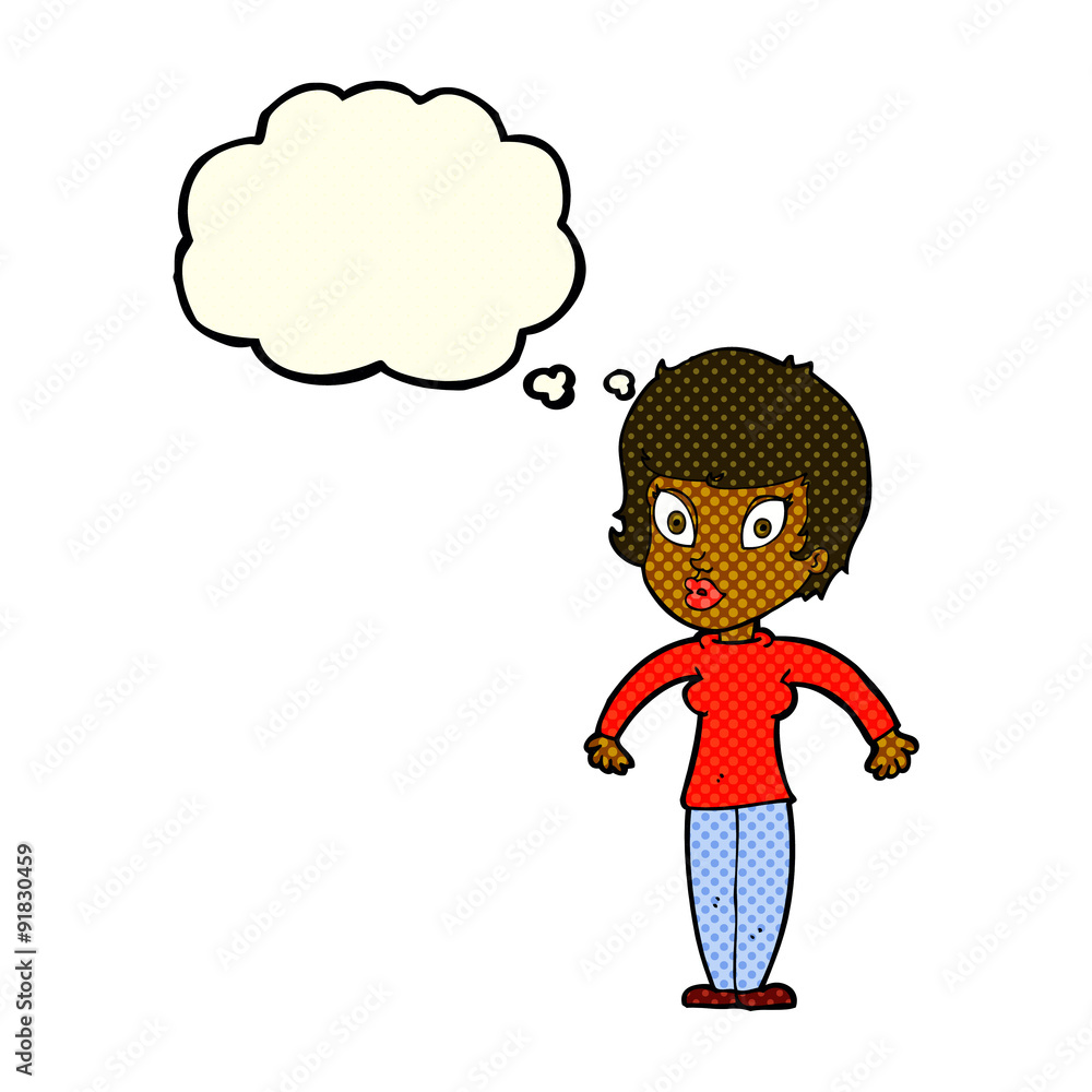cartoon woman shrugging shoulders with thought bubble cartoon woman shrugging shoulders with thought bubble