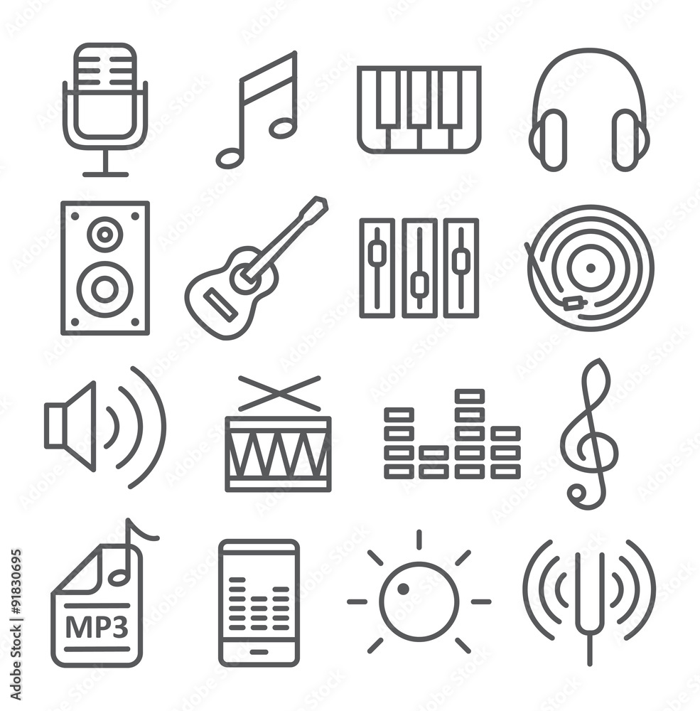 Obraz premium Music icons in trendy linear style