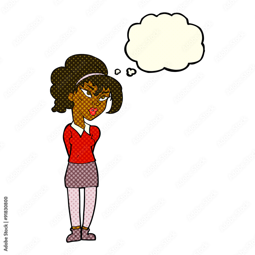 cartoon pretty girl tilting head with thought bubble cartoon pretty girl tilting head with thought bubble