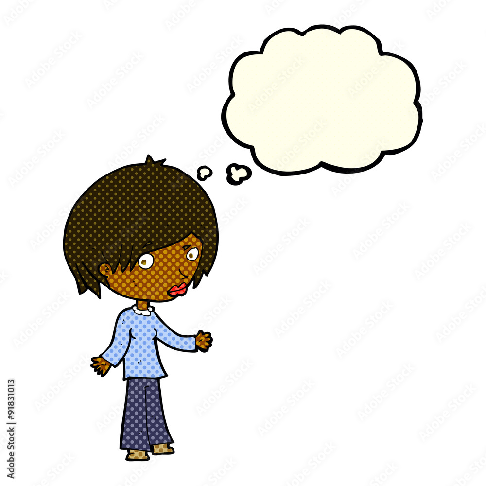 cartoon confused woman with thought bubble cartoon confused woman with thought bubble