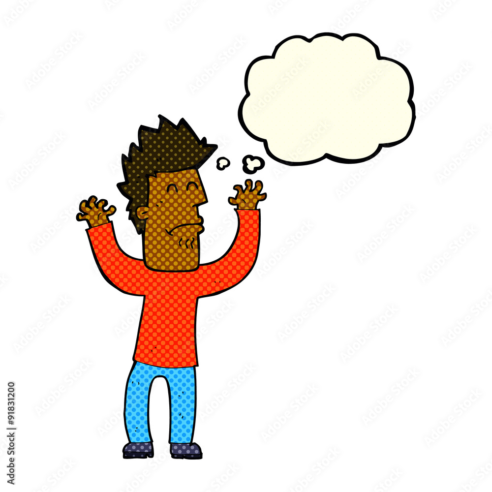 Fototapeta premium cartoon stressed man with thought bubble