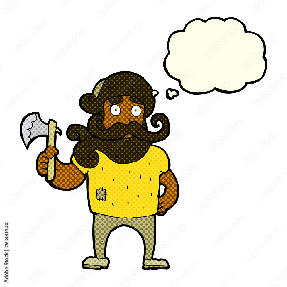 cartoon lumberjack with axe with thought bubble cartoon lumberjack with axe with thought bubble