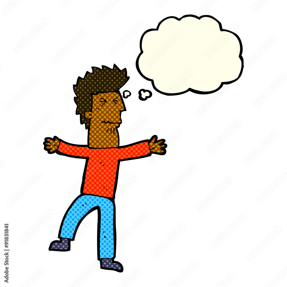 cartoon stressed man with thought bubble cartoon stressed man with thought bubble