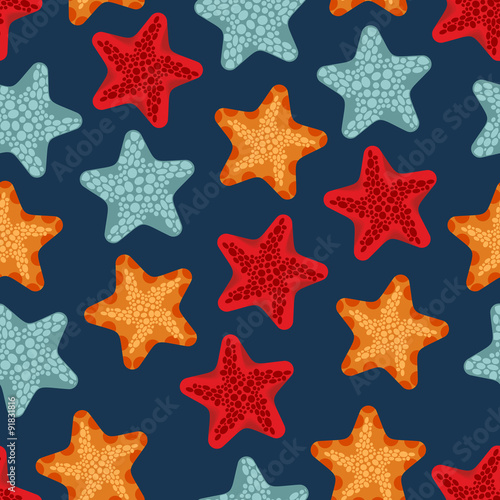 Starfish seamless pattern. Vector background of deep-sea animals