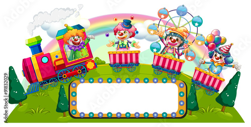 Clowns riding on train