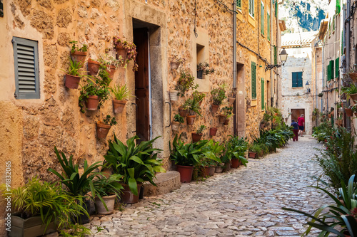 heaps of flower pots in small village Valldemossa