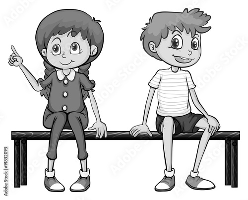 Girl and boy sitting on a bench