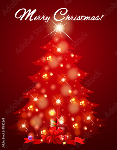 Christmas card with tree full of light