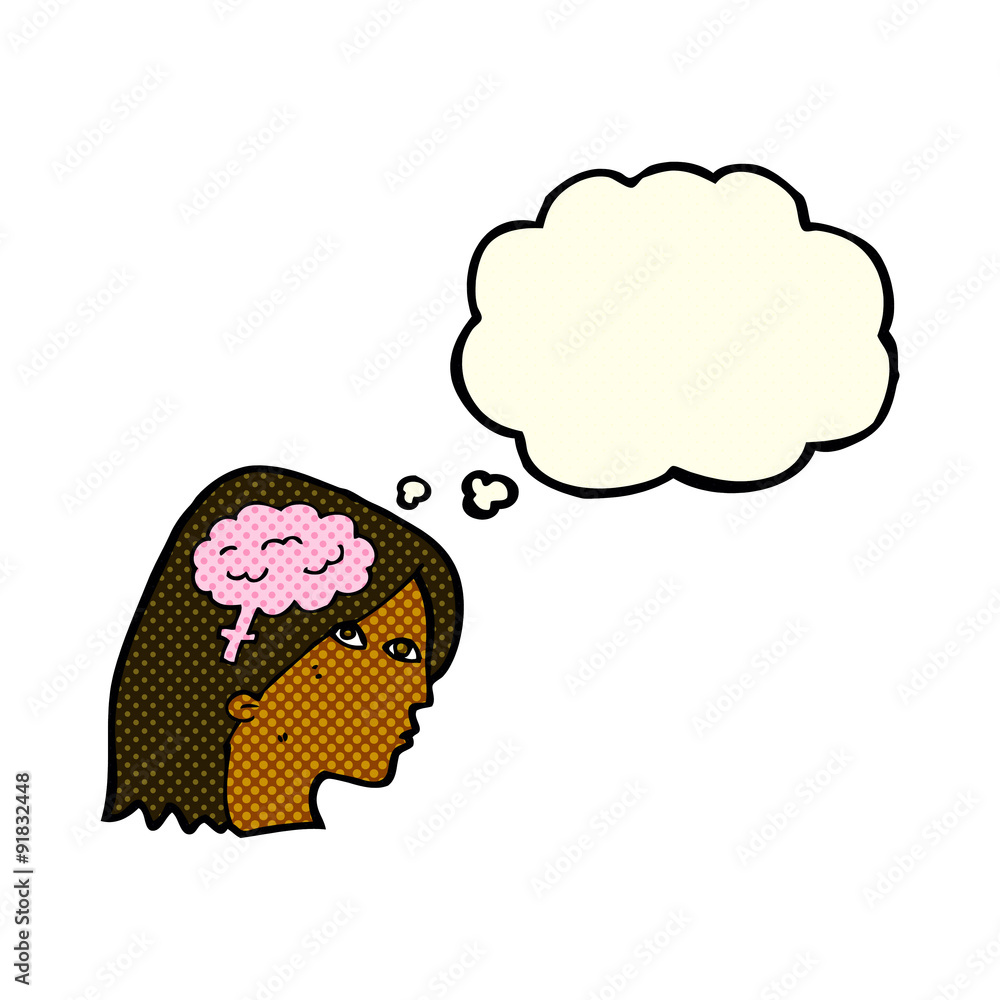cartoon female head with brain symbol with thought bubble cartoon female head with brain symbol with thought bubble
