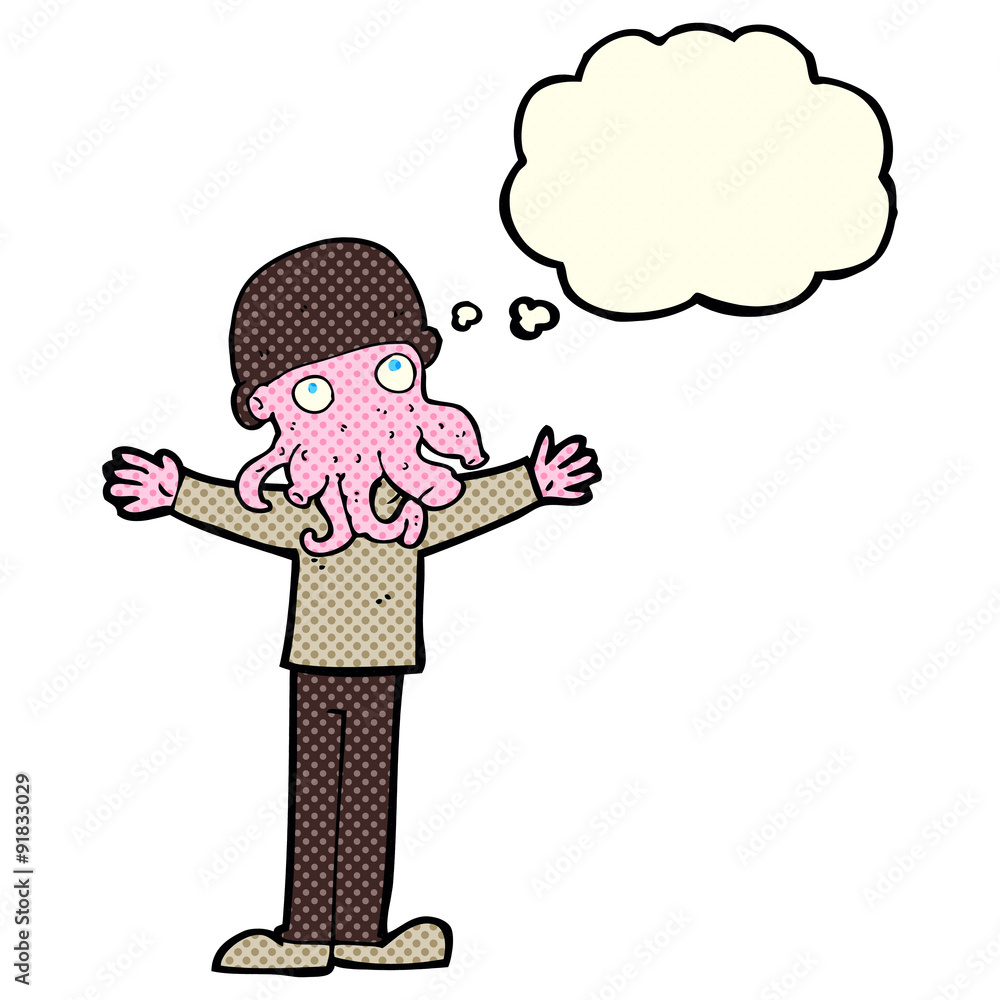 cartoon alien squid face man with thought bubble cartoon alien squid face man with thought bubble