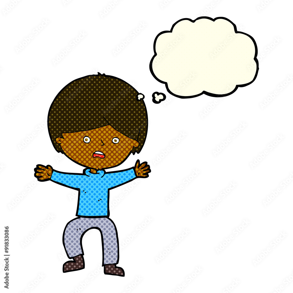 cartoon boy panicking with thought bubble cartoon boy panicking with thought bubble