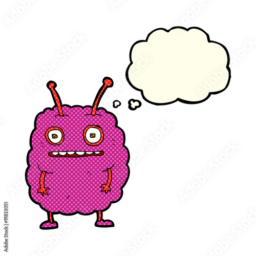 cartoon funny alien monster with thought bubble