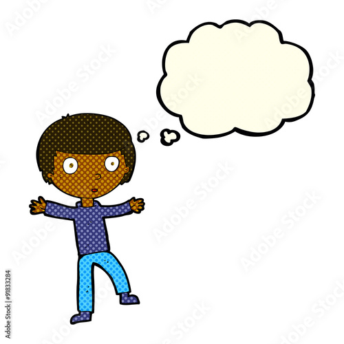 cartoon startled boy with thought bubble