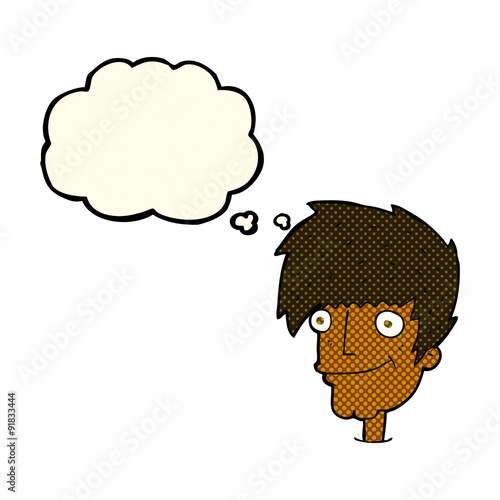 cartoon smiling man with thought bubble