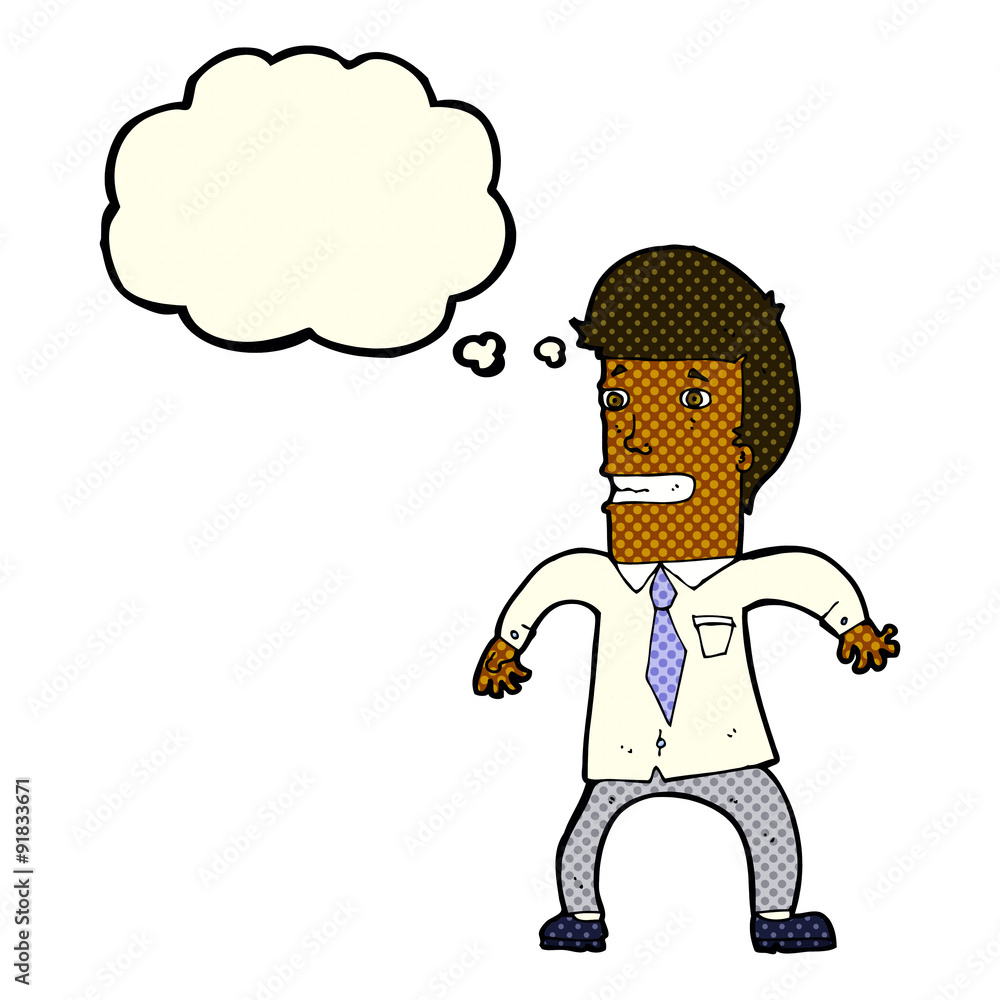cartoon nervous businessman with thought bubble cartoon nervous businessman with thought bubble
