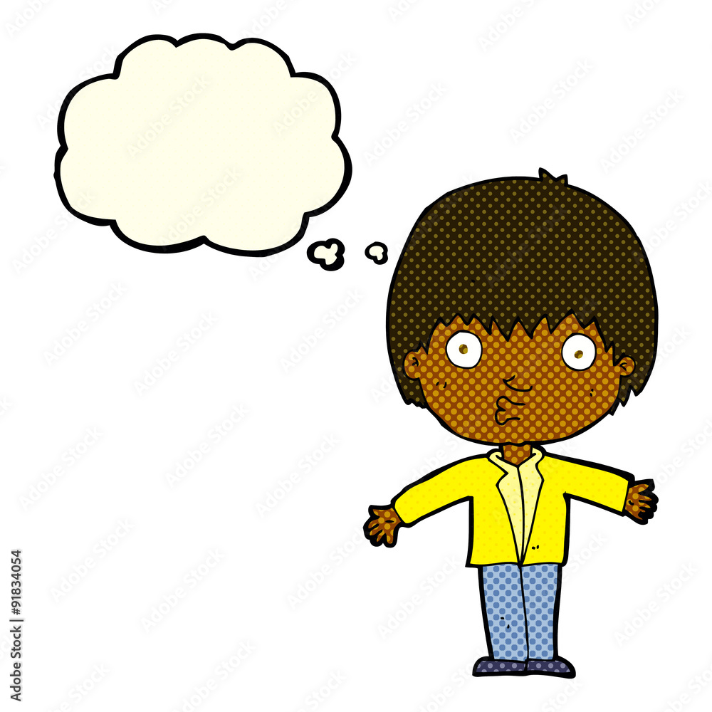 cartoon amazed boy with thought bubble cartoon amazed boy with thought bubble