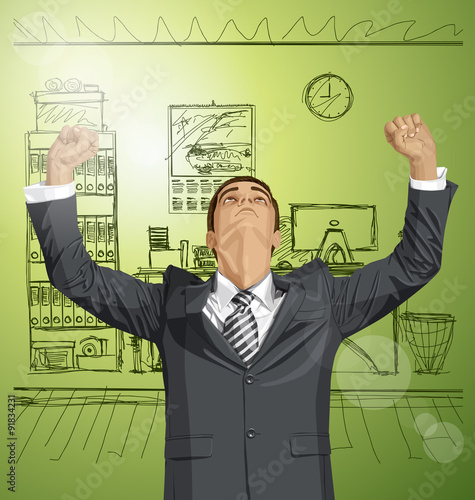 Vector Businessman With Hands Up