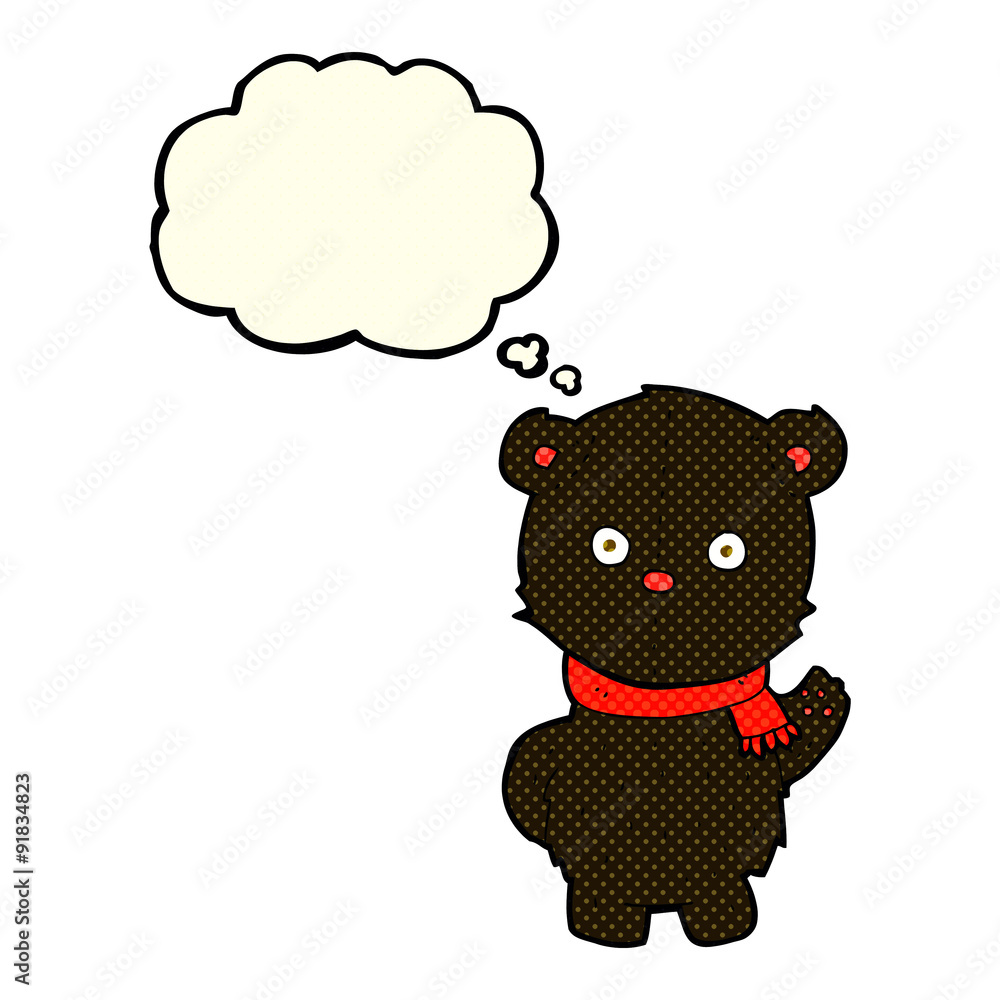 cartoon waving black bear cub with thought bubble cartoon waving black bear cub with thought bubble