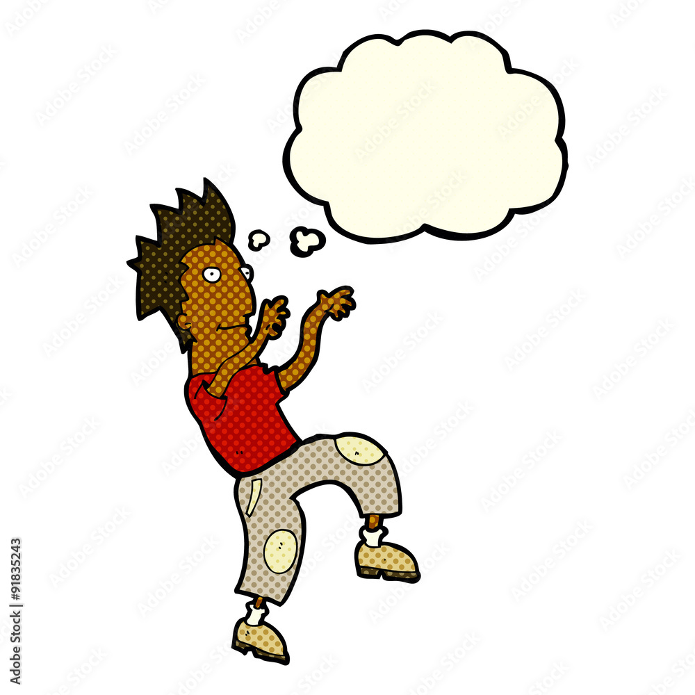 cartoon happy man doing funny dance with thought bubble cartoon happy man doing funny dance with thought bubble