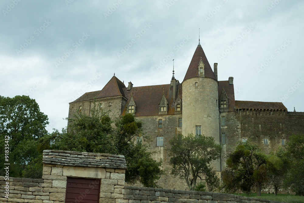 view of the 15th century Chateauneuf en Auxios chateau, Dijon, France