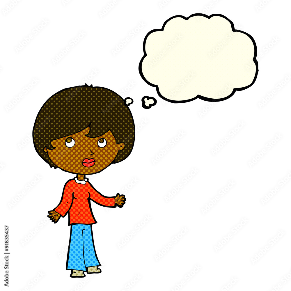 cartoon woman thinking with thought bubble cartoon woman thinking with thought bubble