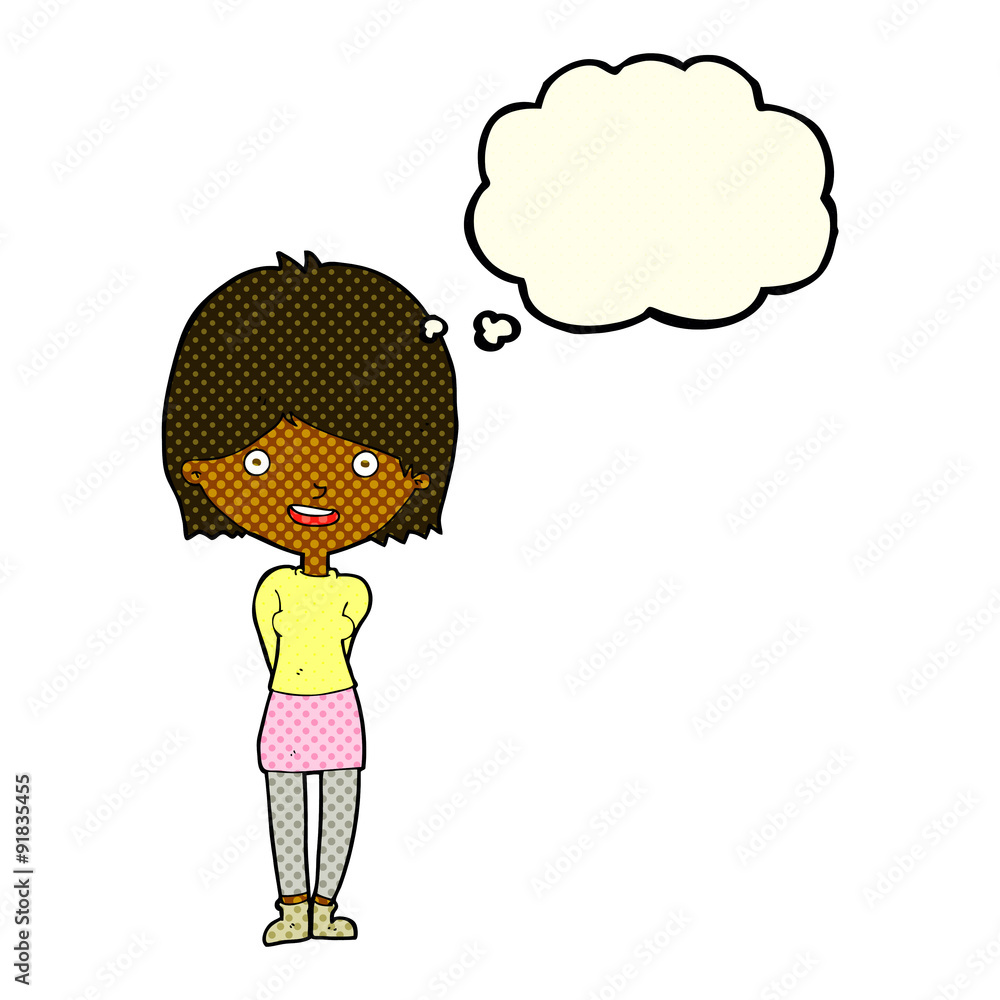 cartoon friendly woman with thought bubble cartoon friendly woman with thought bubble