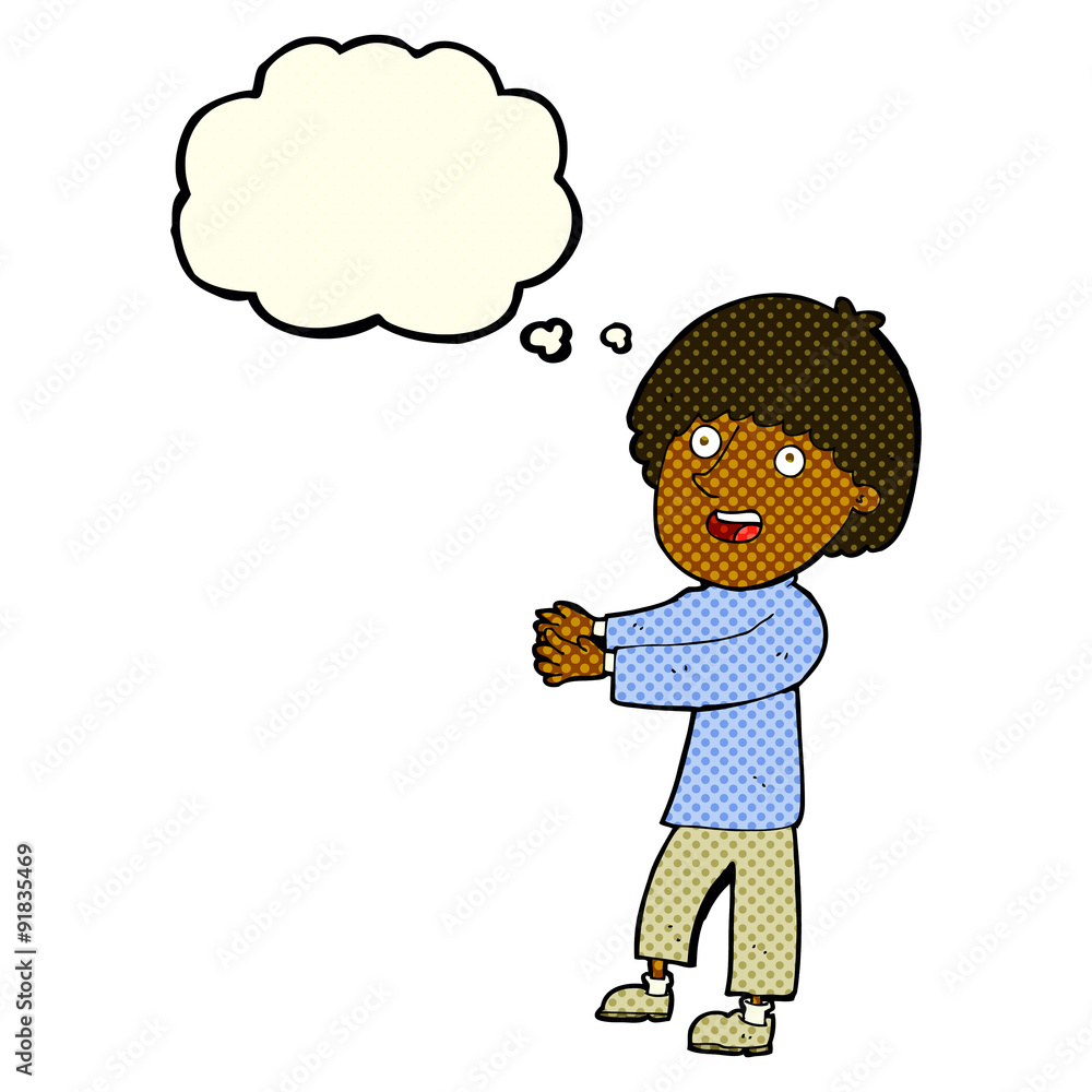 cartoon happy man showing with thought bubble cartoon happy man showing with thought bubble