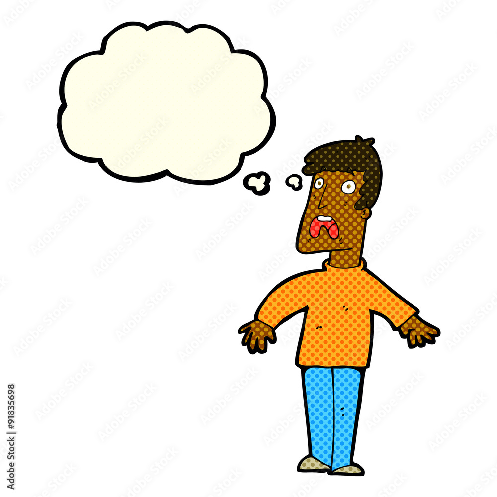 Obraz premium cartoon terrified man with thought bubble