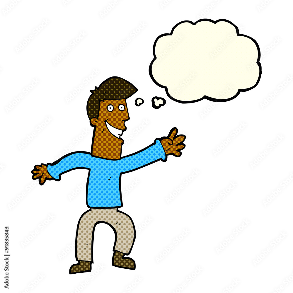 cartoon happy man dancing with thought bubble cartoon happy man dancing with thought bubble