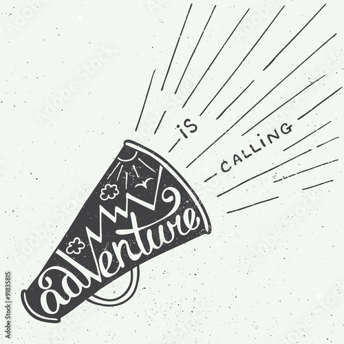 Adventure is calling in mouthpiece with mountains in vintage style