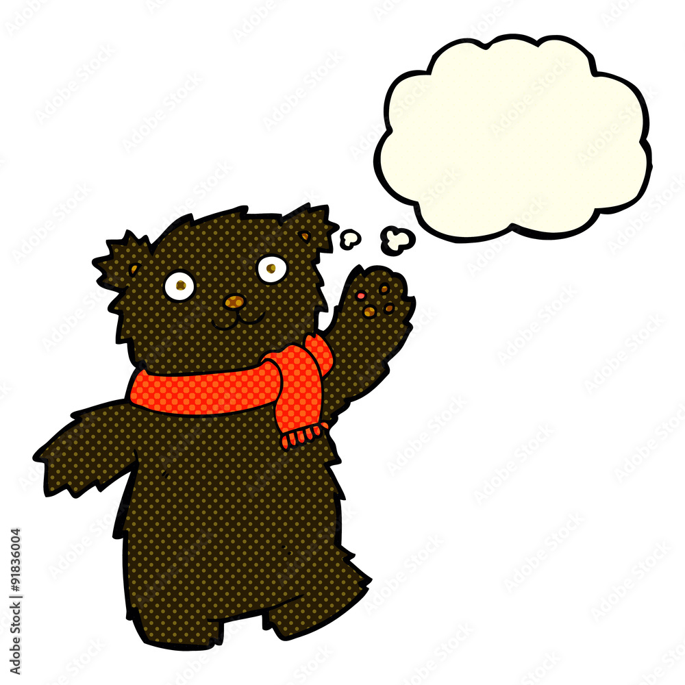 cartoon teddy bear wearing scarf with thought bubble cartoon teddy bear wearing scarf with thought bubble